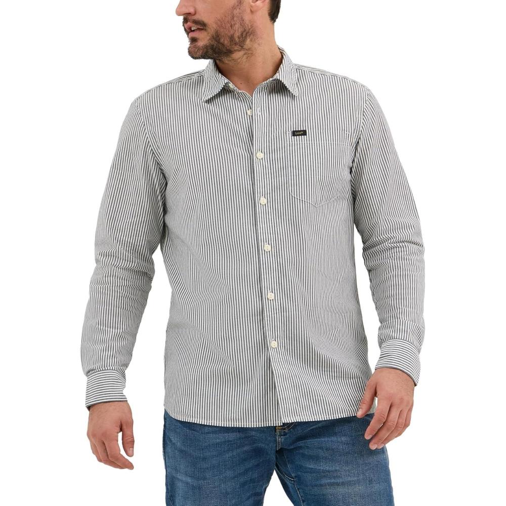 imageLee Mens All Purpose Classic Fit Long Sleeve ShirtEcru Stripe