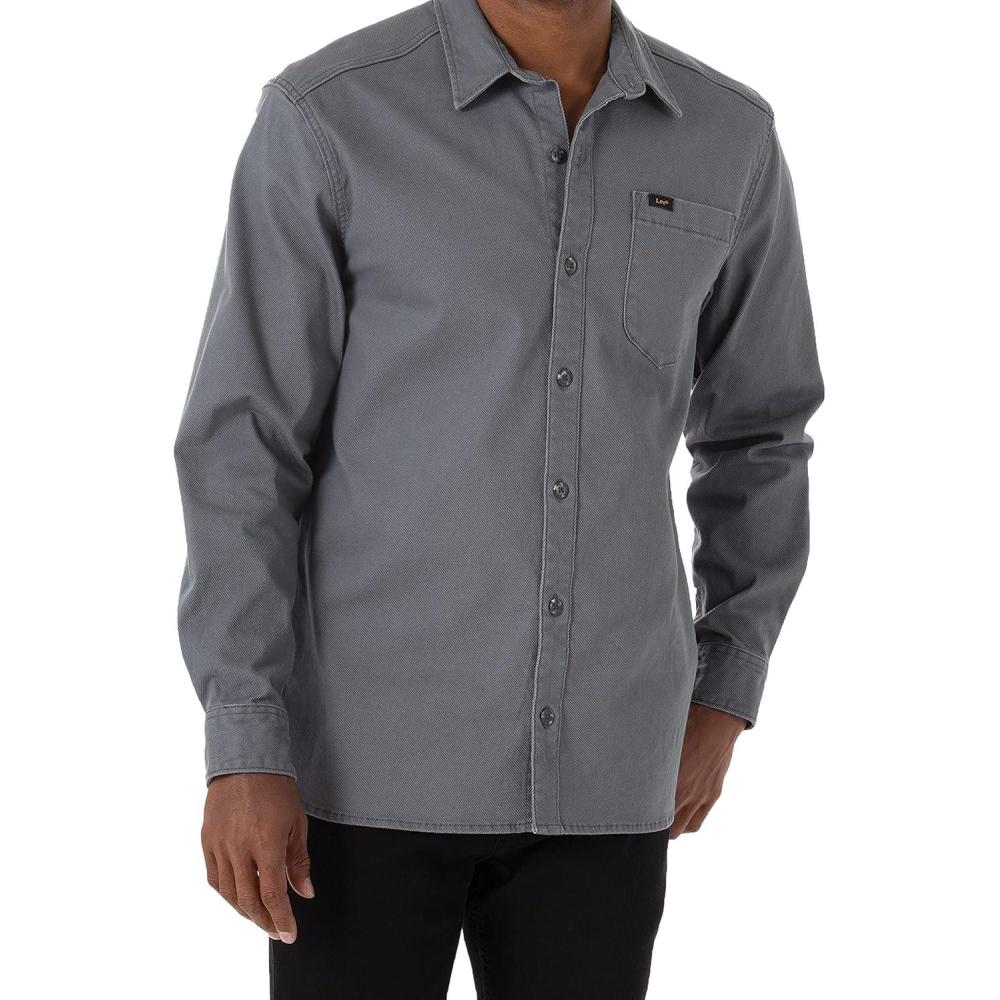 imageLee Mens All Purpose Classic Fit Long Sleeve ShirtGray  Calvary Twill