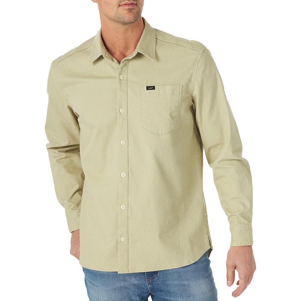 imageLee Mens All Purpose Classic Fit Long Sleeve ShirtStone  Calvary Twill