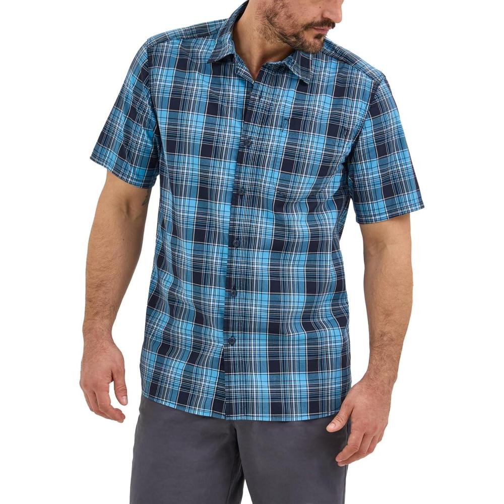imageLee Mens Extreme Motion Short Sleeve Performance ShirtRivet Navy Plaid