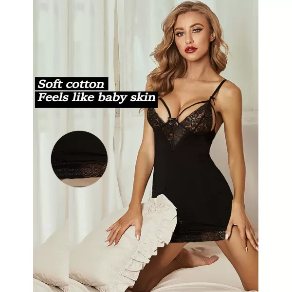 Avidllove Women Chemises Lingerie Lace Babydoll lingerie Sexy Teddy V Neck SleepwearBlack