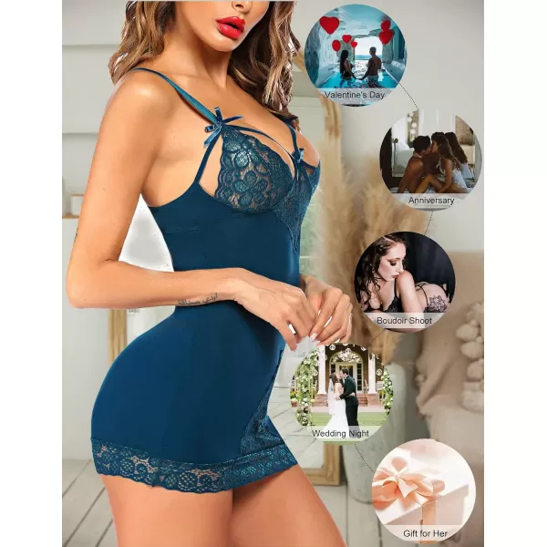 Avidllove Women Chemises Lingerie Lace Babydoll lingerie Sexy Teddy V Neck SleepwearBlueampgreen