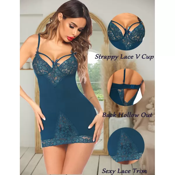 Avidllove Women Chemises Lingerie Lace Babydoll lingerie Sexy Teddy V Neck SleepwearBlueampgreen