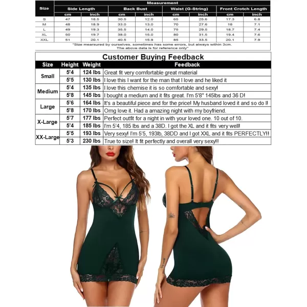 Avidllove Women Chemises Lingerie Lace Babydoll lingerie Sexy Teddy V Neck SleepwearDark Green