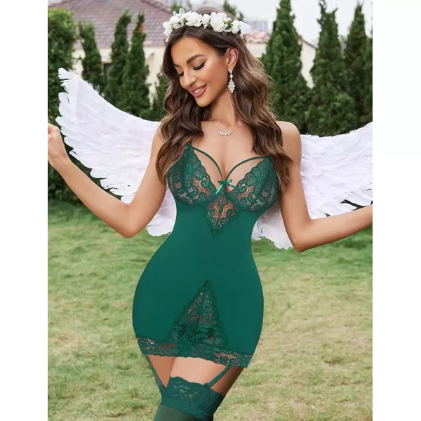 Avidllove Women Chemises Lingerie Lace Babydoll lingerie Sexy Teddy V Neck SleepwearDark Green