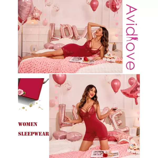 Avidllove Women Chemises Lingerie Lace Babydoll lingerie Sexy Teddy V Neck SleepwearDark Red 1