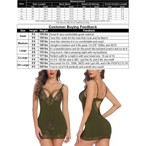 Avidllove Women Chemises Lingerie Lace Babydoll lingerie Sexy Teddy V Neck SleepwearJungle Green