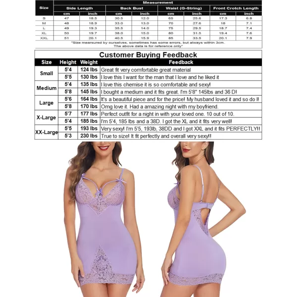 Avidllove Women Chemises Lingerie Lace Babydoll lingerie Sexy Teddy V Neck SleepwearLight Purple