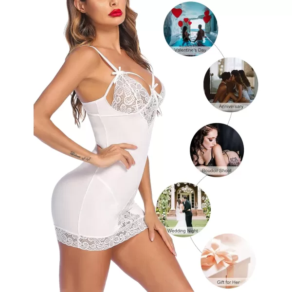 Avidllove Women Chemises Lingerie Lace Babydoll lingerie Sexy Teddy V Neck SleepwearWhite