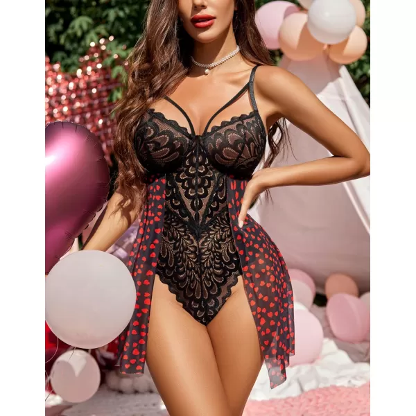 Avidlove Babydoll Lingerie for Women Floral Snap Crotch Teddy Chemise Nightie Lace NightgownParttern Heartshaped