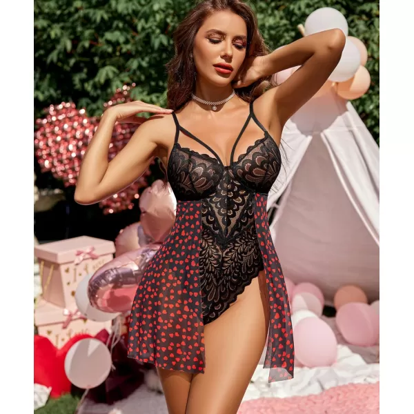 Avidlove Babydoll Lingerie for Women Floral Snap Crotch Teddy Chemise Nightie Lace NightgownParttern Heartshaped