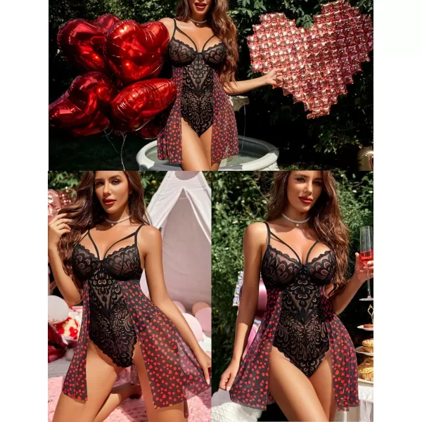 Avidlove Babydoll Lingerie for Women Floral Snap Crotch Teddy Chemise Nightie Lace NightgownParttern Heartshaped