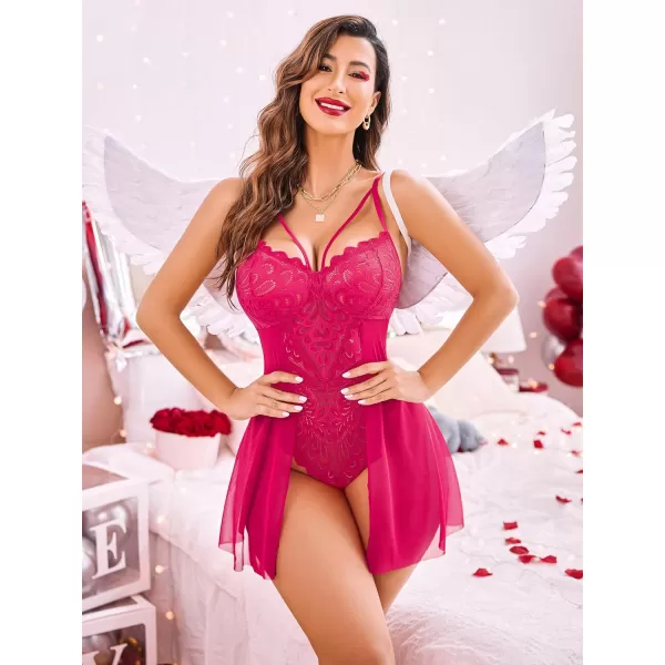 Avidlove Babydoll Lingerie for Women Floral Snap Crotch Teddy Chemise Nightie Lace NightgownRose