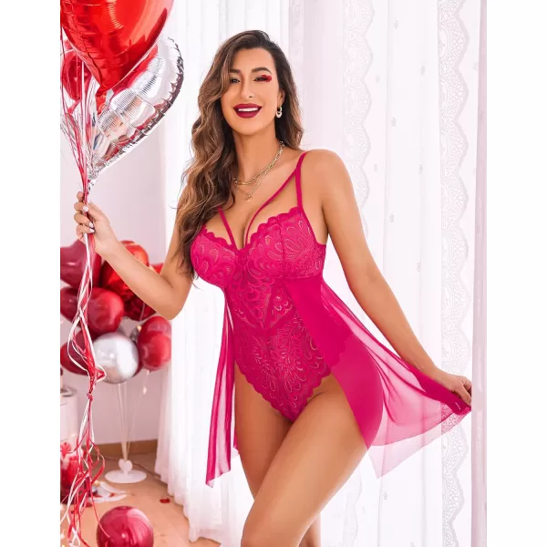 Avidlove Babydoll Lingerie for Women Floral Snap Crotch Teddy Chemise Nightie Lace NightgownRose