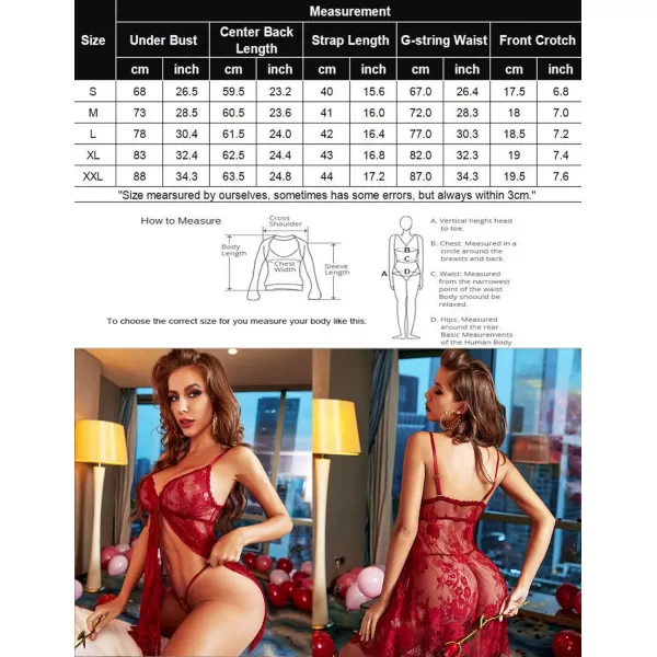 Avidlove Babydoll Lingerie for Women Honeymoon V Neck Chemise Sexy Exotic Open Front NegligeeDark Red
