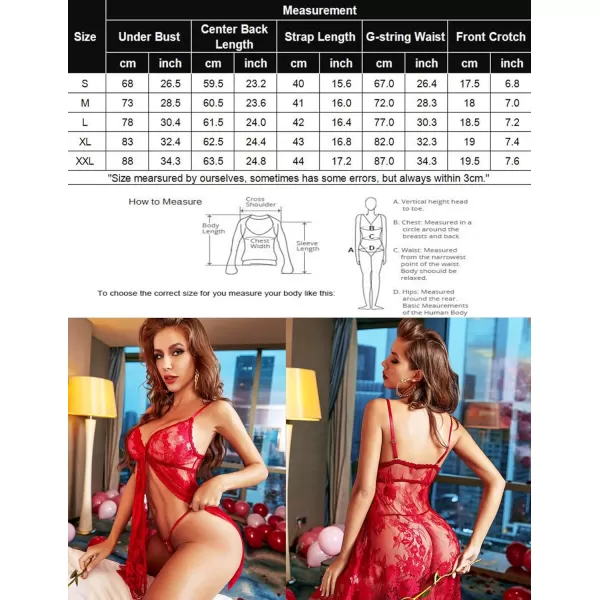 Avidlove Babydoll Lingerie for Women Honeymoon V Neck Chemise Sexy Exotic Open Front NegligeeRed