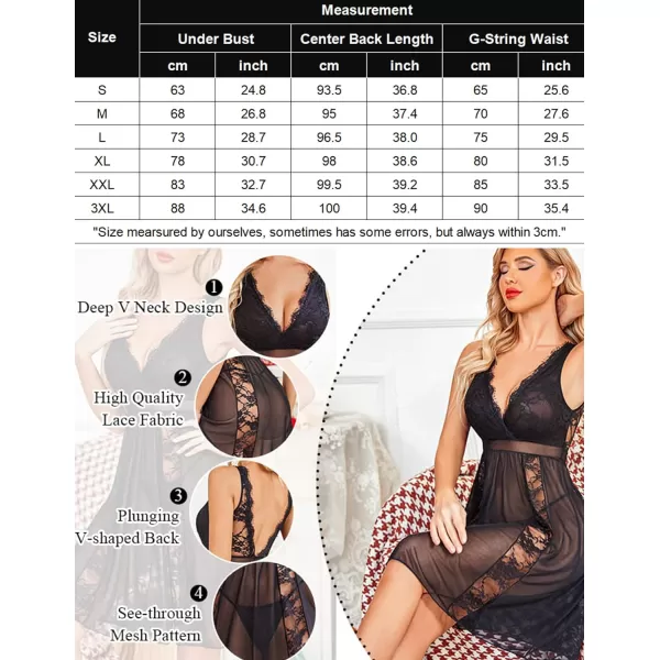 Avidlove Babydoll Lingerie for Women Sexy Nightgowns for Bride Lace Chemise Lingerie NightyBlack