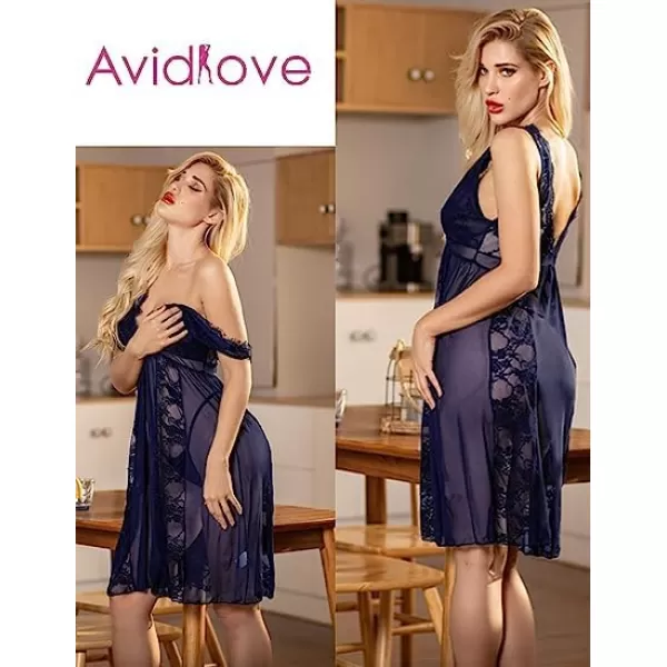 Avidlove Babydoll Lingerie for Women Sexy Nightgowns for Bride Lace Chemise Lingerie NightyBlue Gray