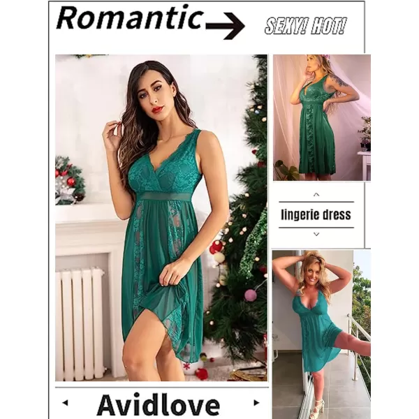 Avidlove Babydoll Lingerie for Women Sexy Nightgowns for Bride Lace Chemise Lingerie NightyDark Green