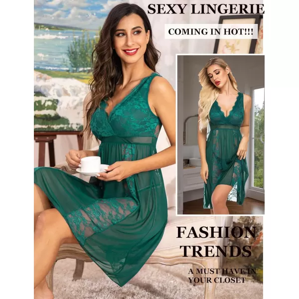 Avidlove Babydoll Lingerie for Women Sexy Nightgowns for Bride Lace Chemise Lingerie NightyDark Green