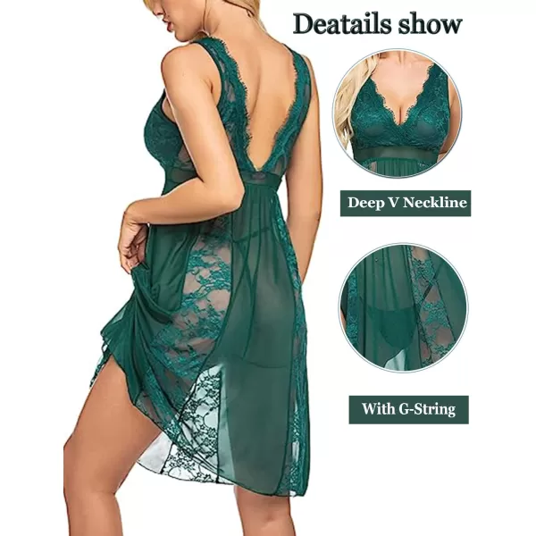 Avidlove Babydoll Lingerie for Women Sexy Nightgowns for Bride Lace Chemise Lingerie NightyDark Green