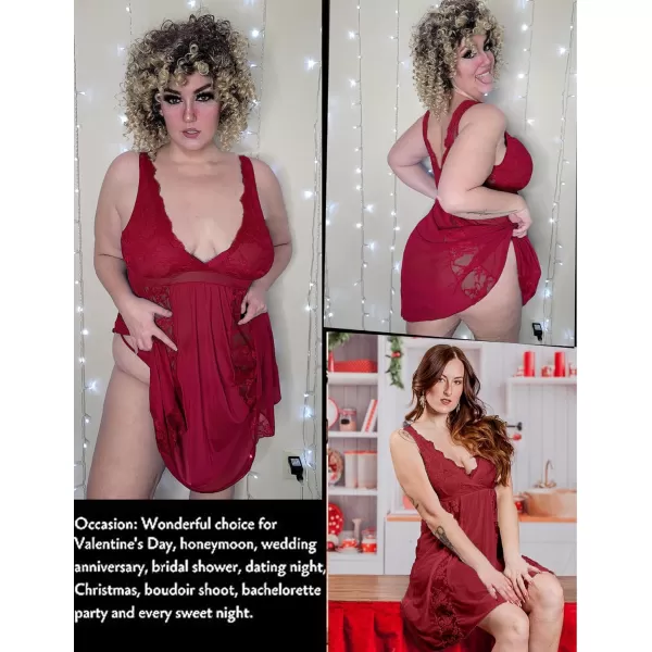 Avidlove Babydoll Lingerie for Women Sexy Nightgowns for Bride Lace Chemise Lingerie NightyDark Red