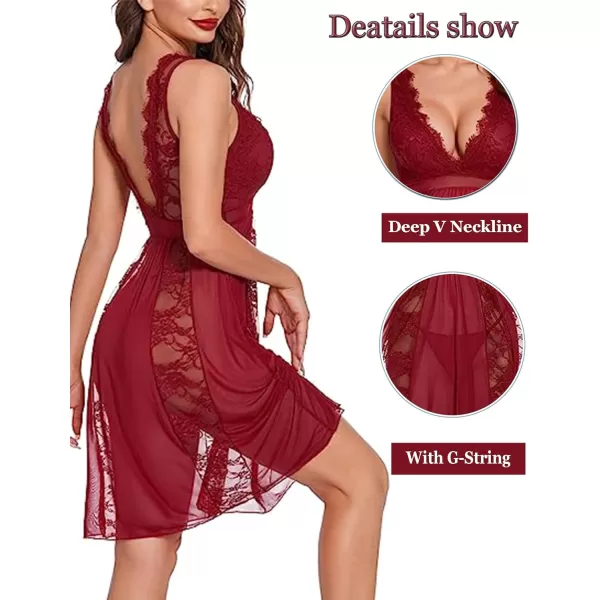 Avidlove Babydoll Lingerie for Women Sexy Nightgowns for Bride Lace Chemise Lingerie NightyDark Red