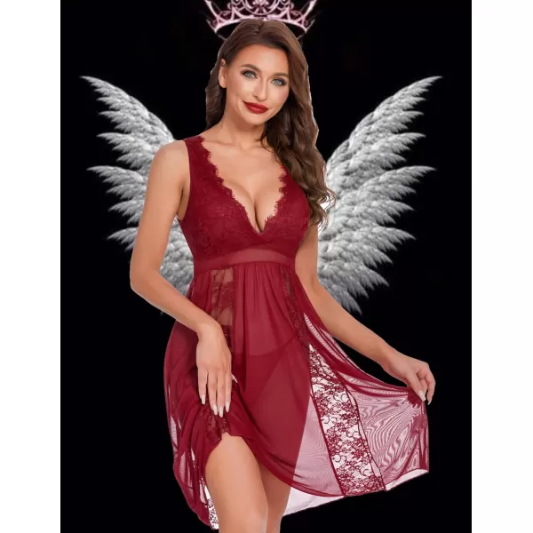 Avidlove Babydoll Lingerie for Women Sexy Nightgowns for Bride Lace Chemise Lingerie NightyDark Red