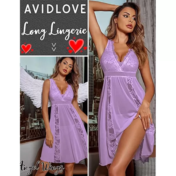 Avidlove Babydoll Lingerie for Women Sexy Nightgowns for Bride Lace Chemise Lingerie NightyLight Purple