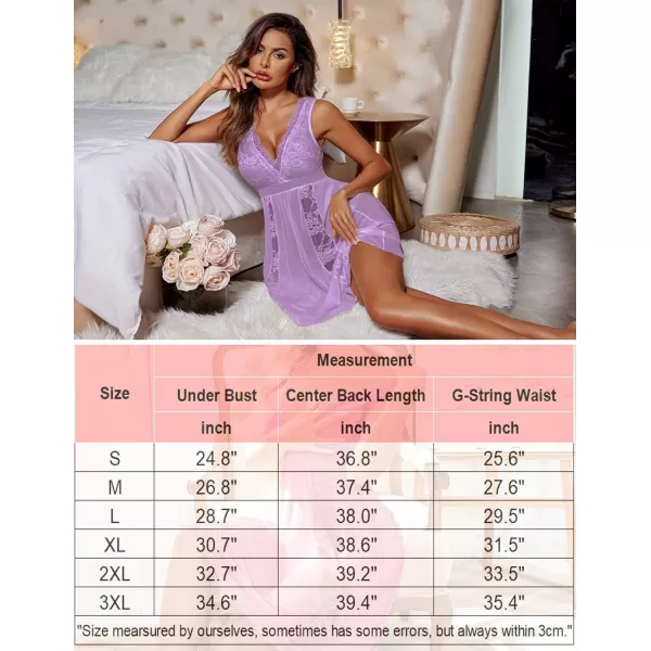 Avidlove Babydoll Lingerie for Women Sexy Nightgowns for Bride Lace Chemise Lingerie NightyLight Purple