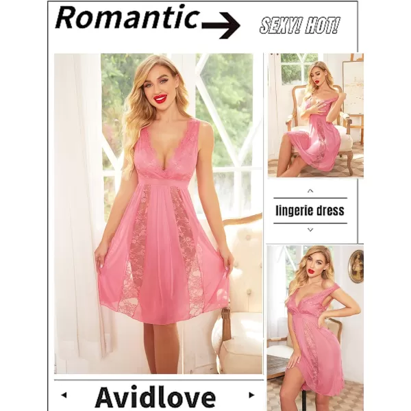 Avidlove Babydoll Lingerie for Women Sexy Nightgowns for Bride Lace Chemise Lingerie NightyPink Purple