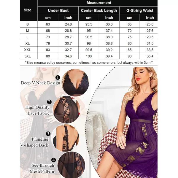 Avidlove Babydoll Lingerie for Women Sexy Nightgowns for Bride Lace Chemise Lingerie NightyPurple