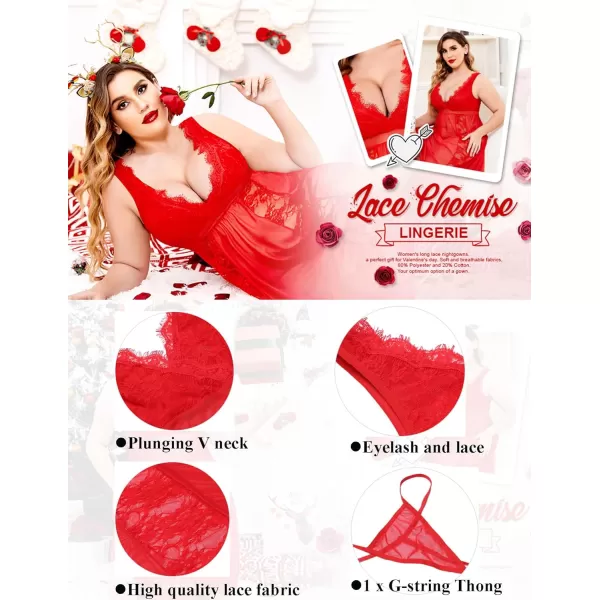 Avidlove Babydoll Lingerie for Women Sexy Nightgowns for Bride Lace Chemise Lingerie NightyRed