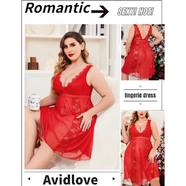 Avidlove Babydoll Lingerie for Women Sexy Nightgowns for Bride Lace Chemise Lingerie NightyRed