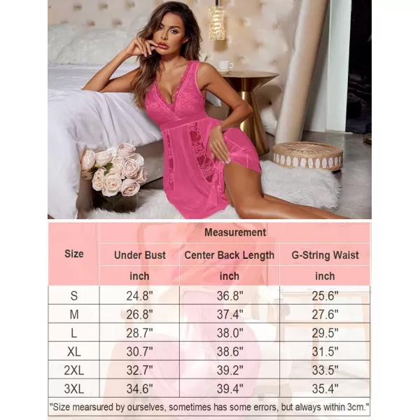 Avidlove Babydoll Lingerie for Women Sexy Nightgowns for Bride Lace Chemise Lingerie NightyRose Red