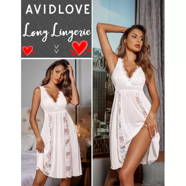 Avidlove Babydoll Lingerie for Women Sexy Nightgowns for Bride Lace Chemise Lingerie NightyWhite