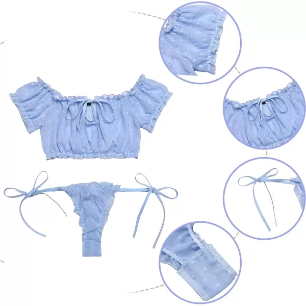 Avidlove Bra and Panty Set Ruffle Lingerie Set Mesh Babydoll ChemiseBlue