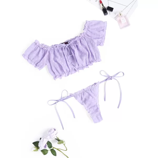 Avidlove Bra and Panty Set Ruffle Lingerie Set Mesh Babydoll ChemiseLavender