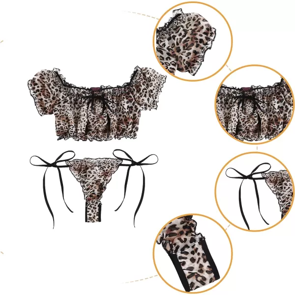 Avidlove Bra and Panty Set Ruffle Lingerie Set Mesh Babydoll ChemiseLeopard Print