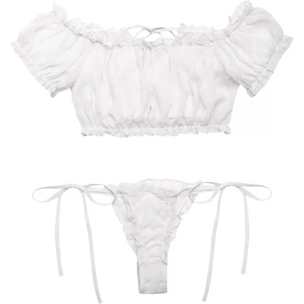 Avidlove Bra and Panty Set Ruffle Lingerie Set Mesh Babydoll ChemiseWhite