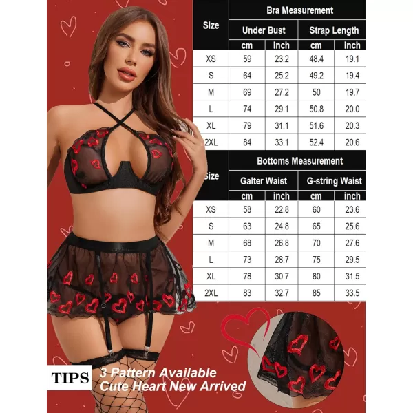 Avidlove Garter Lingerie Set for Women with Underwire 3 Piece Lace Lingerie Set Floral High Waisted Push Up Lingerie SetRed Heart