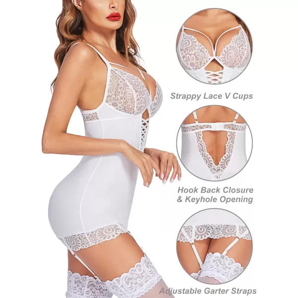 Avidlove Garter Lingerie for Women Sexy Lace Babydoll Full Slips Chemise Sleepwear SXXXLWhite