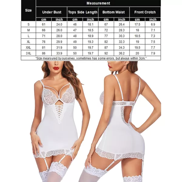 Avidlove Garter Lingerie for Women Sexy Lace Babydoll Full Slips Chemise Sleepwear SXXXLWhite