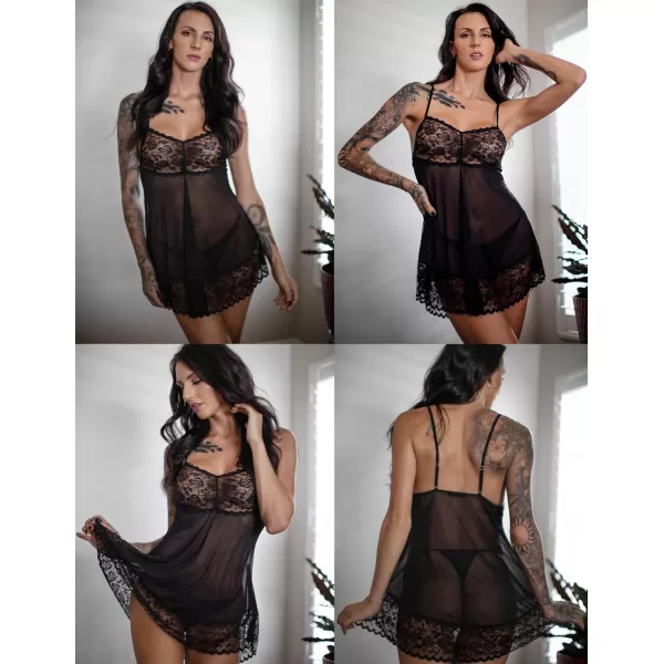 Avidlove Lace Babydoll Lingerie Sexy Mini Chemise Mesh Wedding Nightie Bridal NightdressBlack