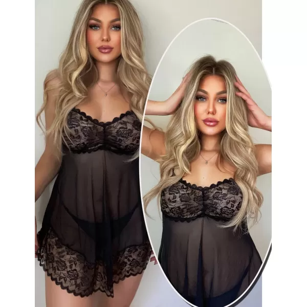 Avidlove Lace Babydoll Lingerie Sexy Mini Chemise Mesh Wedding Nightie Bridal NightdressBlack