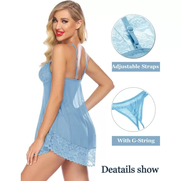 Avidlove Lace Babydoll Lingerie Sexy Mini Chemise Mesh Wedding Nightie Bridal NightdressClear Blue