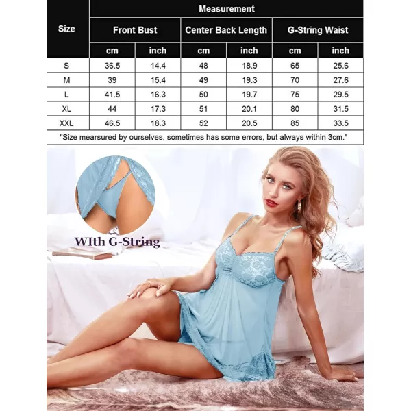 Avidlove Lace Babydoll Lingerie Sexy Mini Chemise Mesh Wedding Nightie Bridal NightdressClear Blue