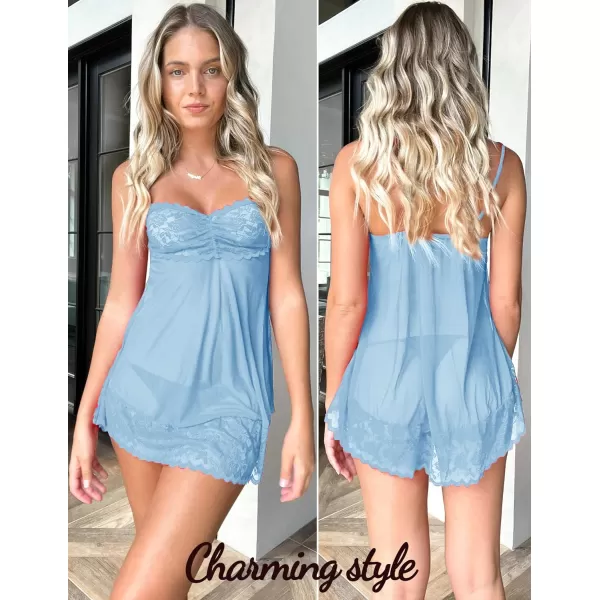 Avidlove Lace Babydoll Lingerie Sexy Mini Chemise Mesh Wedding Nightie Bridal NightdressClear Blue