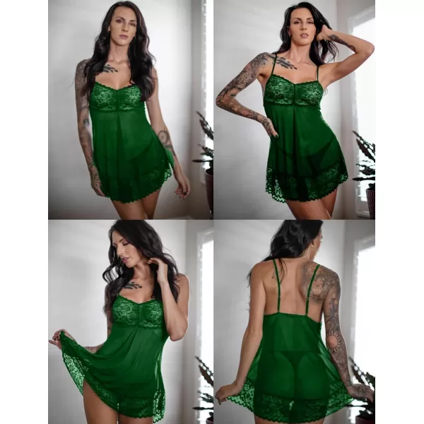 Avidlove Lace Babydoll Lingerie Sexy Mini Chemise Mesh Wedding Nightie Bridal NightdressLvy Green