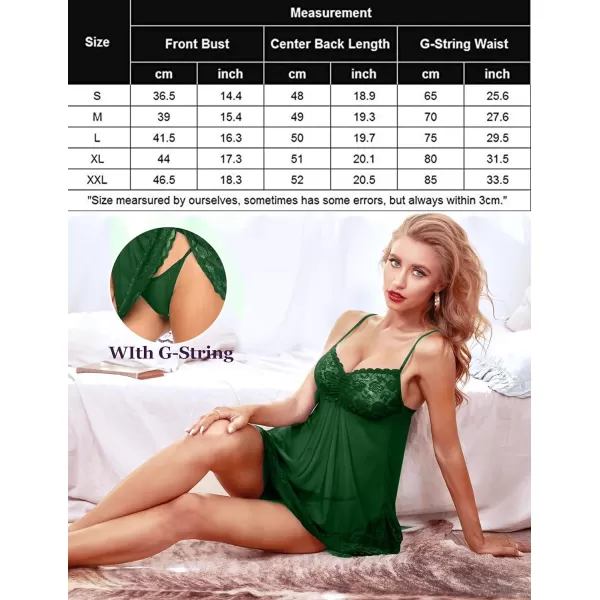 Avidlove Lace Babydoll Lingerie Sexy Mini Chemise Mesh Wedding Nightie Bridal NightdressLvy Green